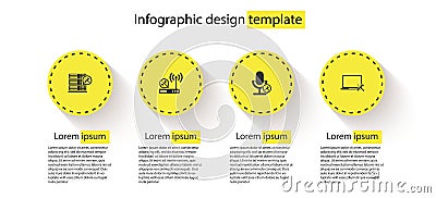 Set Database server service, Router wi-fi, Microphone and Laptop. Business infographic template. Vector Vector Illustration