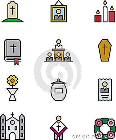 Set of death and funeral icons Vector Illustration