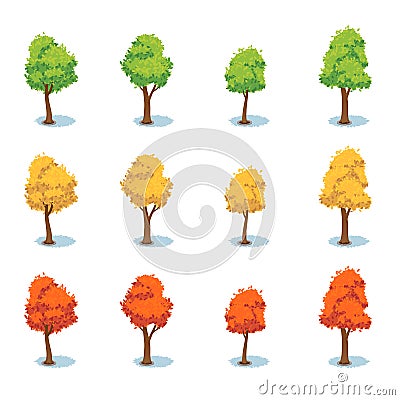 Set of deciduous trees Vector Illustration