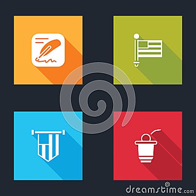Set Declaration of independence, American flag, and Beer pong game icon. Vector Vector Illustration