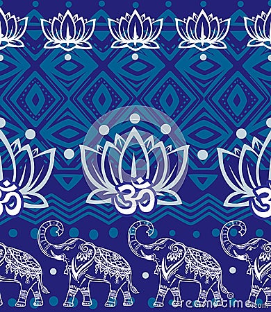 Set of decorated elephants on black Vector Illustration