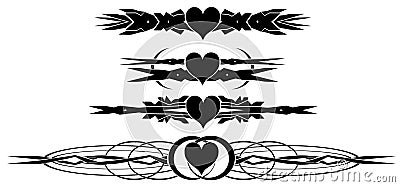 Set of decorated hearts tattoos in black Vector Illustration