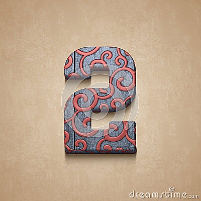 set of decorated wooden numbers, 3d rendering, two Stock Photo