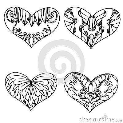 Set of decoration patterned heart with style mandalas. Stock Photo