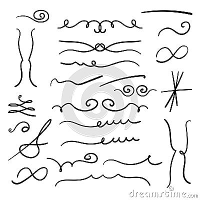 Set Of Decorative Calligraphic Elements For Decoration. Hand drawn lines. Vector Illustration