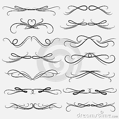 Set Of Decorative Calligraphic Elements For Decoration. Vector Illustration