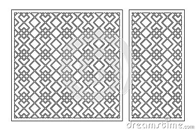 Set decorative card for cutting. Linear square geometric celtic weave pattern. Laser cut. Ratio 1:1, 1:2. Vector illustration Vector Illustration