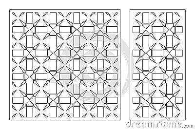 Set decorative card for cutting. Linear square geometric mosaic pattern. Laser cut. Ratio 1:1, 1:2. Vector illustration Vector Illustration