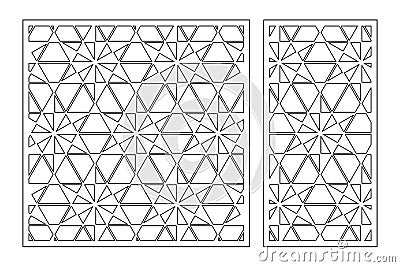 Set decorative card for cutting. Linear square geometric mosaic pattern. Laser cut. Ratio 1:1, 1:2. Vector illustration Vector Illustration