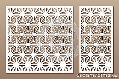 Set decorative card for cutting. Recurring geometric mosaic pattern. Laser cut. Ratio 1:1, 1:2. Vector illustration Vector Illustration