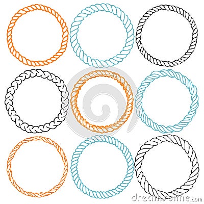 Set of 9 decorative circle border frames. Vector Illustration