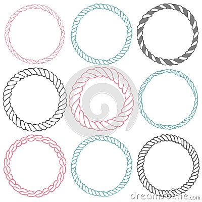 Set of 9 decorative circle border frames. Vector Illustration