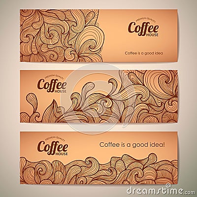 Set of decorative coffee banners Vector Illustration