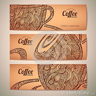 Set of decorative coffee banners Vector Illustration