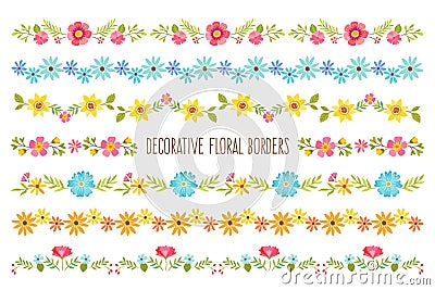 Set of decorative colorful Floral Borders Vector Illustration