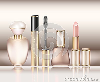 A set of decorative cosmetics and perfumes for the little princess Vector Illustration