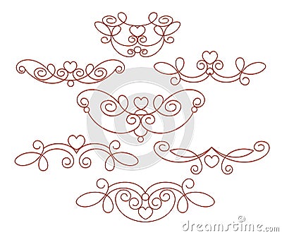 Set of decorative elements with heart. Dividers. Vector . Well built for easy editing. Vector Illustration