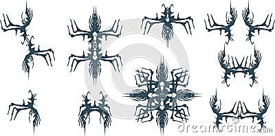 Set of decorative elements. Ice ornament. Symmetrical decor. Philosophical, religious, alchemical symbol design Vector Illustration