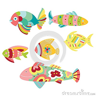 Set of Decorative Fish Vector Illustration