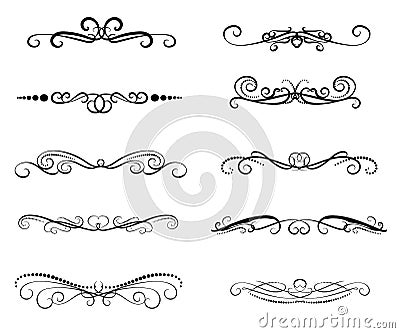 Set of decorative flourish dividers, borders Stock Photo