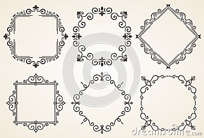 Set of decorative frames vector illustration. Elegant luxury vintage calligraphy frame. Template for greeting card Vector Illustration