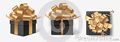 Set of decorative gift boxes isolated on gray. Christmas and new year holiday decoration. Black friday sale collection. Vector Illustration
