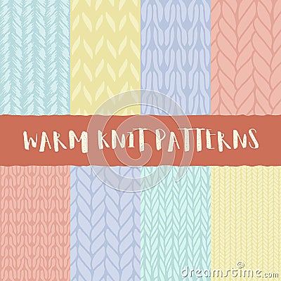 Set of 8 decorative knit seamless patterns. Vector Illustration