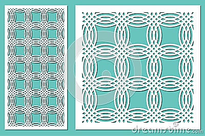 Set decorative panel laser cutting. wooden panel. Modern elegant geometric circular pattern. Ratio 1:2, 1:1. Vector Illustration
