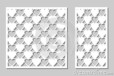 Set decorative panel laser cutting. wooden panel. Modern, elegant geometric heart patterns. Ratio of 1:2, 1:1. Vector Vector Illustration