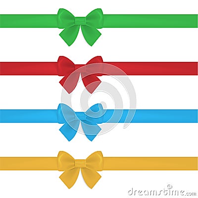 Set of decorative red bow with horizontal ribbon. Vector Illustration