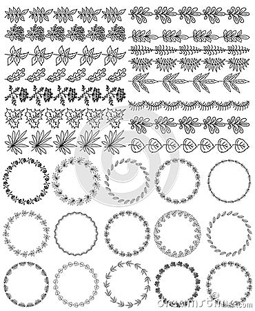 Set of decorative seamless ornamental border with corner Vector Illustration