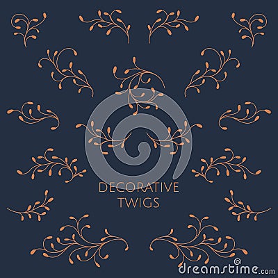 Set of decorative twigs. Vector Illustration