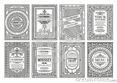 Set of Decorative vintage frames and borders set Vector Illustration