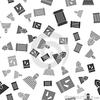 Set Decree, paper, parchment, scroll, Evidence bag and bullet, Judge and Prisoner on seamless pattern. Vector Vector Illustration