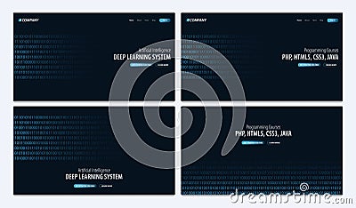 Set of Deep Learning System and Programming Courses. Website or mobile app landing page. Vector Illustration. Vector Illustration