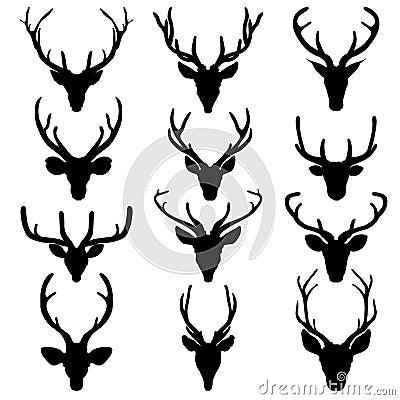 Set of a deer head silhouette on white background Vector Illustration