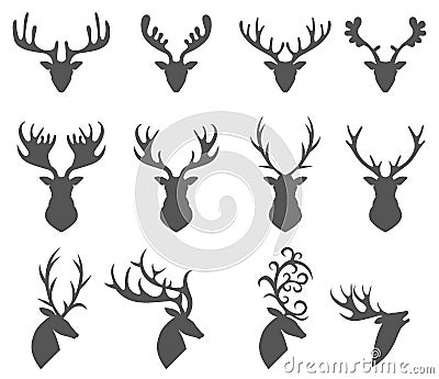 Set of a deer head silhouette on white background Vector Illustration