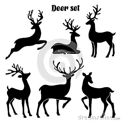Set of deer silhouettes vector collection Vector Illustration