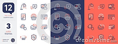 Set of 360 degrees, Presentation board and Reject line icons. For design. Vector Vector Illustration