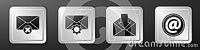 Set Delete envelope, Envelope setting, Envelope and Mail and e-mail icon. Silver square button. Vector Vector Illustration