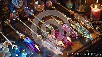 A set of delicate stirring rods made from precious gems each one imbued with its own unique enchantments to aid in the Stock Photo