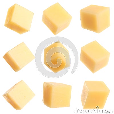 Set of delicious cheese cubes Stock Photo