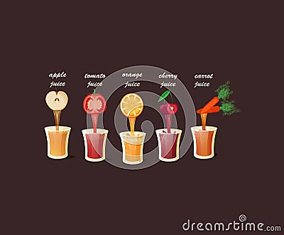 Set of delicious fresh juices Cartoon Illustration