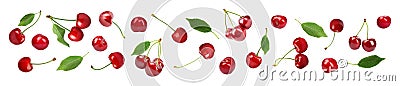 Set of delicious ripe sweet cherries on white. Banner design Stock Photo