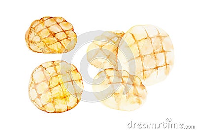 Set of delicious round buns.Watercolor illustration isolated on white background Cartoon Illustration
