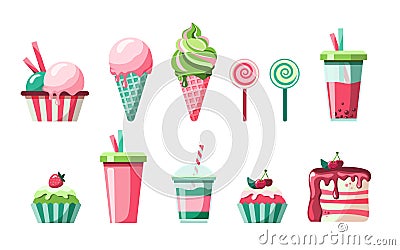 Set of delicious sweet desserts. Isolated vector illustration Vector Illustration