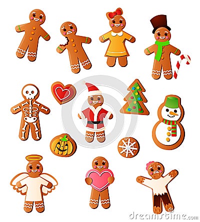 Set of delicious, tasty gingerbread of different home holidays Vector Illustration