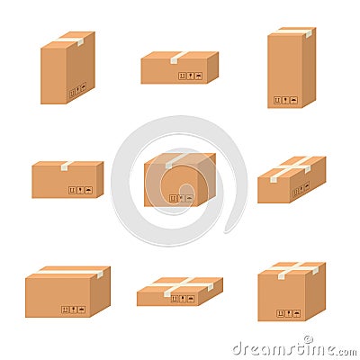 Set delivery cardboard boxes different sizes carton. Vector Illustration