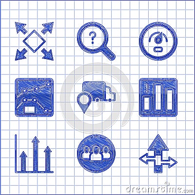 Set Delivery tracking, Project team base, Arrow, Pie chart infographic, Graph, chart, diagram, Digital speed meter and Vector Illustration