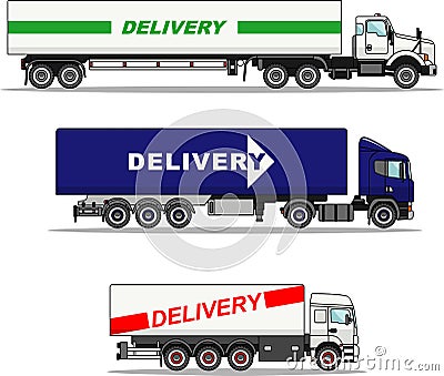 Set of delivery trucks isolated on white background in flat style. Vector illustration. Vector Illustration